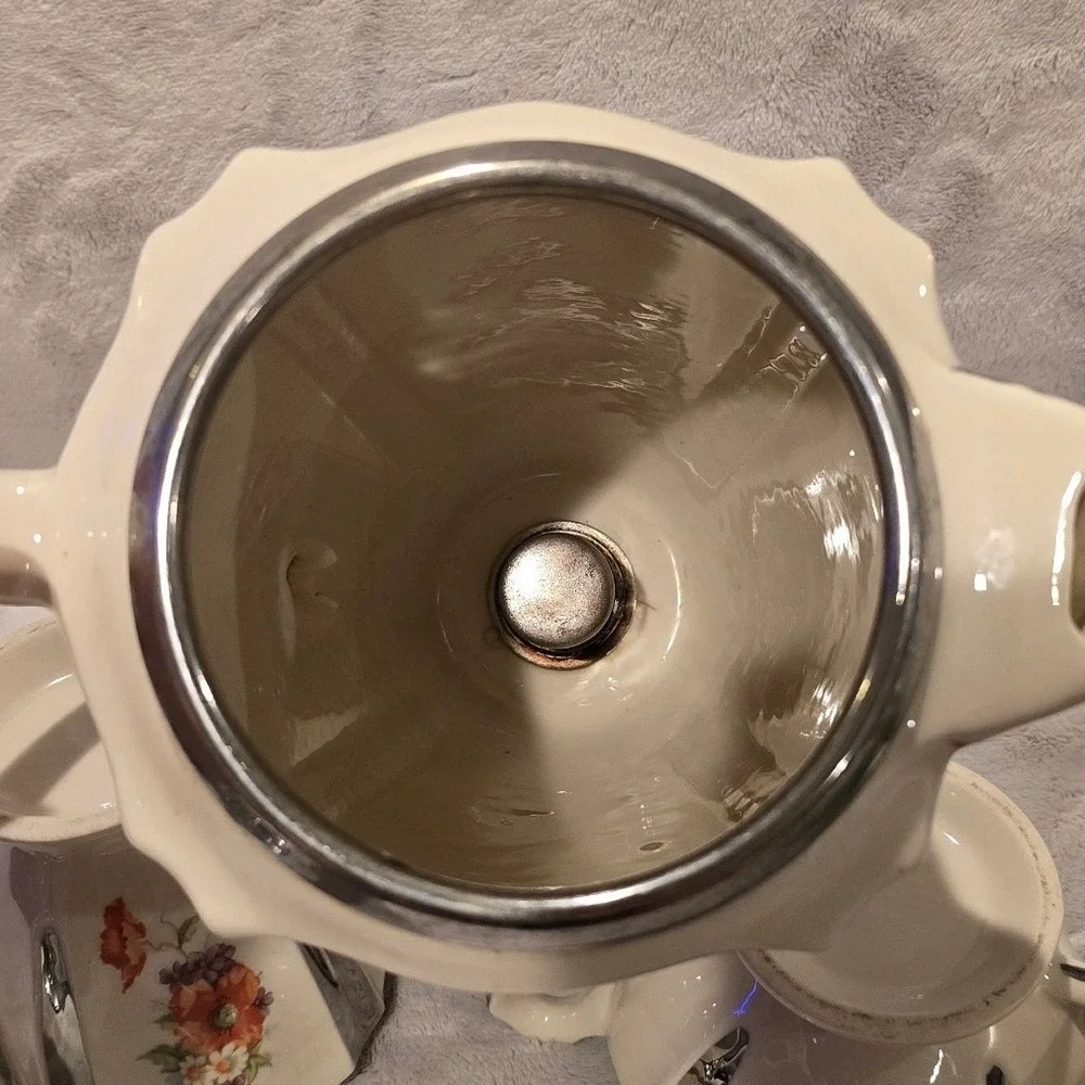 Vintage Anchor-Ware Floral Poppy Ceramic Coffee Percolator Sugar Creamer Set
